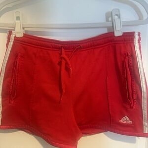 Adidas Women's Athletic Red Shorts with White Stripes